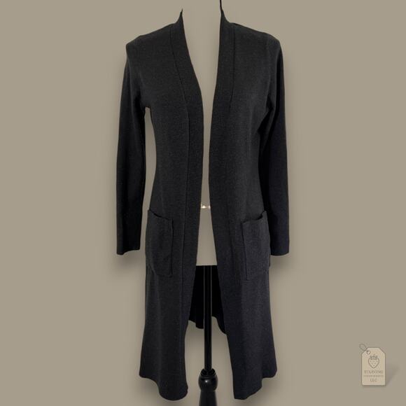 Time and Tru Black Shimmer Knit Duster Cardigan Sweater Pockets Size L (12-14) - Picture 2 of 8